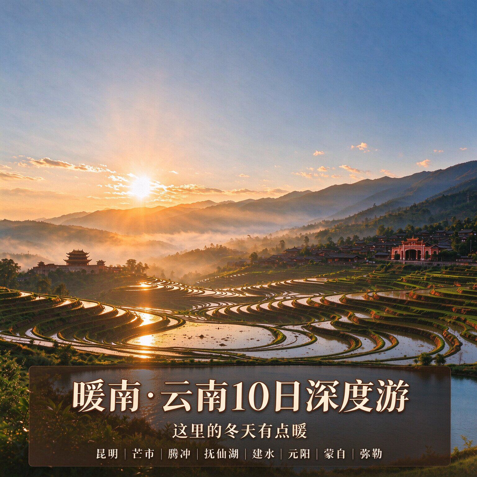 暖南|昆芒腾抚仙湖建水元阳蒙自弥勒9晚10日精品小团0购物夕阳红
