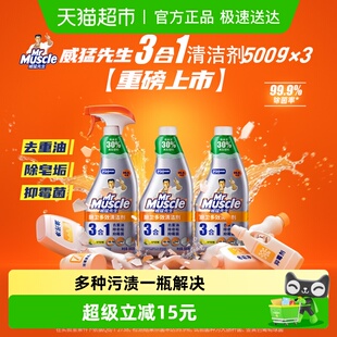 3瓶厨房重油污净抑霉菌不刺鼻 威猛先生厨卫三合一多效清洁剂500g