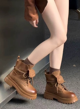 17122-1新款两穿纯单层头层牛皮超软马丁靴4厘米轻软女士马丁靴