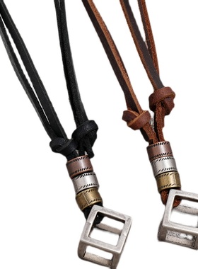 简约合金镂空方框吊坠可调节男士