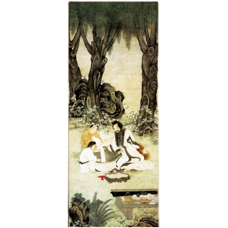 漉酒图丝绸画卷轴画 人物花鸟家居悬挂装饰挂画 已装裱卷轴风水画