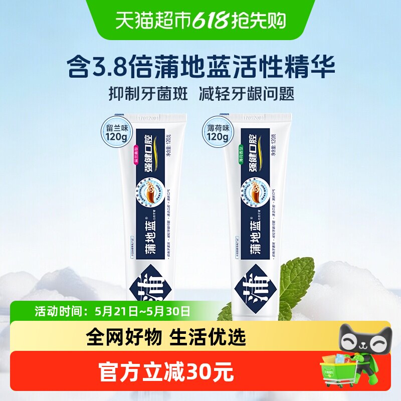 蒲地蓝牙膏强健口腔薄荷留兰减轻牙龈问题清新口气120g×2去牙渍