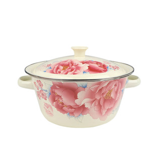 加厚双耳盆搪瓷盖盆搪瓷碗珐琅搪瓷盆带盖家用搪瓷汤锅汤盆搅拌盆