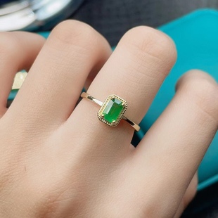 宝石指环可调节女 天然祖母绿戒指 s925银简约大气款