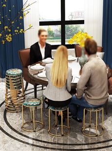 凳餐桌椅坐凳软凳简易客厅凳 欧式 镀金色布艺圆凳子家用沙发凳换鞋