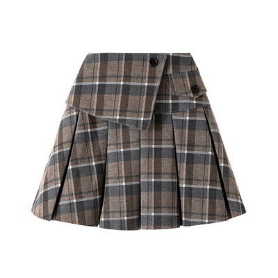 加厚胖mm弹力格子毛呢百褶短裙