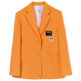 橙色西装外套女秋季新款韩版oversize宽松休闲网红炸街网红小西服
