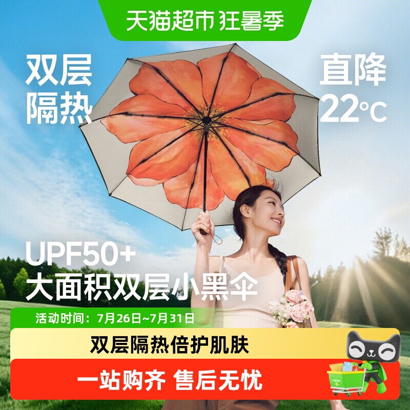 【下拉享优惠】蕉下双层小黑伞经典大花遮阳伞黑胶防晒伞晴雨伞 - 实物图