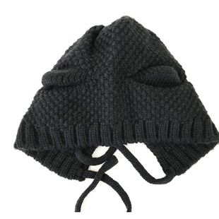 针织毛线帽韩国糖果色带耳朵的帽子冷猫熊男女秋冬季新款时尚INS