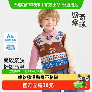 [抗静电抗起球]齐齐熊宝宝背心马甲男童毛衣秋款2025新款儿童保暖