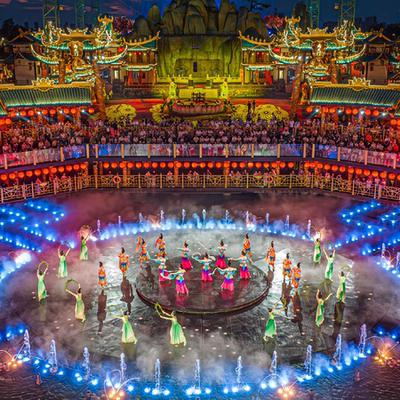 [万岁山武侠城-武侠城+翰园碑林+古城墙+铁塔+汴河游船]万岁山武侠城门票+游船