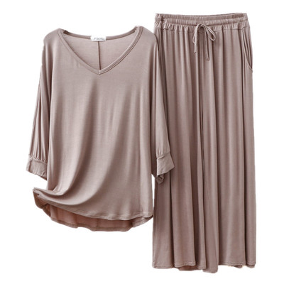 莫代尔宽松T恤套装短袖大码