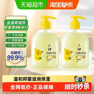 六神抑菌（金盏菊）洗手液500ml*2瓶易冲洗温和家庭装按压式