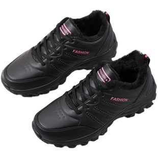 防水皮面运动鞋女麦当劳久站不累脚春秋黑色工作鞋防滑妈妈厨房鞋