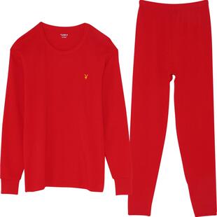 花花公子本命年套装保暖内衣男士大红色结婚纯棉秋衣秋裤女属蛇年