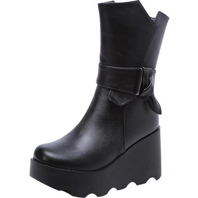 时尚休闲风圆头软底皮鞋中筒靴