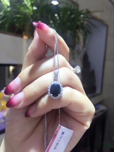 纯天然蓝宝石吊坠925纯银短款锁骨时尚蓝宝石钻石项链女山东昌乐