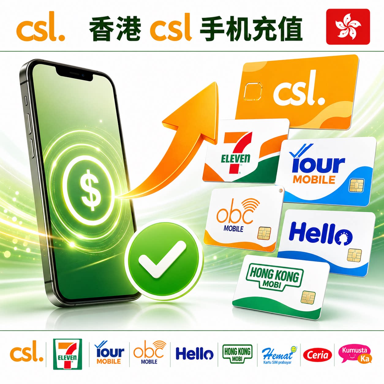 香港CSL手机充值 HKT移动/ABC/Hemat/Your 电话号码直充 漫游流量