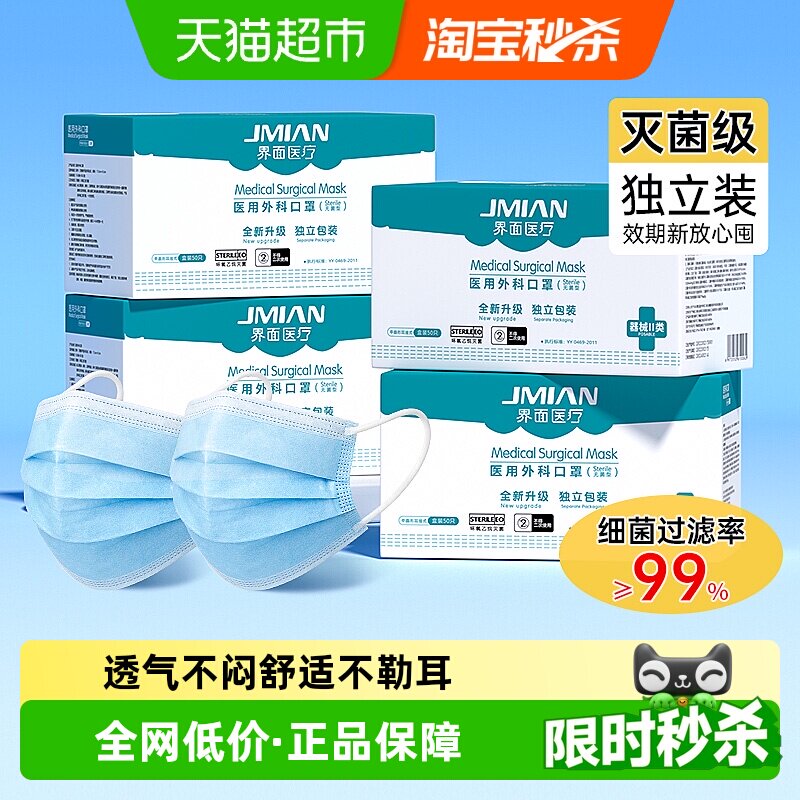 界面医用外科口罩三重防护灭菌级图片
