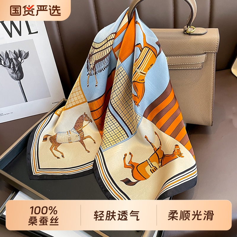 2025春夏新款100%桑蚕丝印花真丝中方巾女丝巾系脖妈妈款护颈
