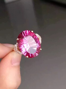 韩版纯银镀18k托帕石戒指