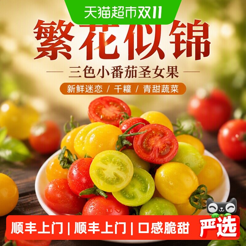 顺丰上门【繁花似锦】三色小番茄圣女果新鲜迷恋/千禧/青甜蔬菜