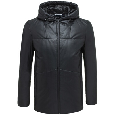 ZORANZI 庄子绵羊皮羽绒服男冬季时尚休闲连帽短皮衣外套LMQ16825