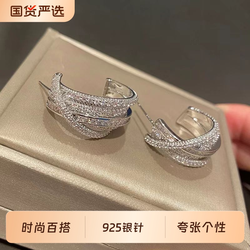 欧美风夸张个性多层不规则C字大圈圈耳环精致女耳钉时尚百搭大气