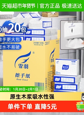 霏羽擦手纸商用加厚200抽20包檫手纸厨房卫生间用吸水干手纸CS017