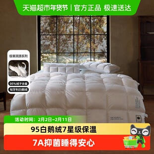水星家纺匈牙利进口95白鹅绒冬被单双人羽绒被子床上用品