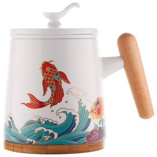 云火窑釉下手绘陶瓷茶杯过滤茶水分离单杯带盖正品办公会议杯礼品