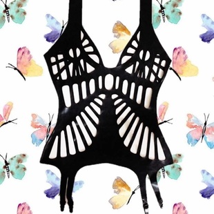 新款 蝴蝶镂空乳胶连体衣 露胸性感Latex乳胶衣附吊带 女王情趣