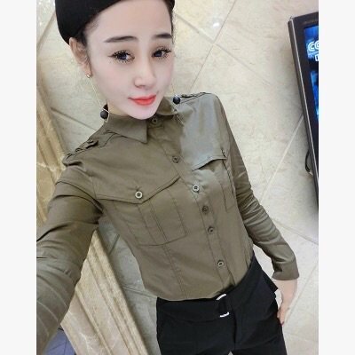 特价欧洲站衬衫女秋冬款韩版工装修身弹力打底衫学院风开衫上衣潮