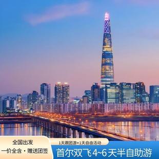 韩国首尔4~6天半自助跟团游含往返机票+团签+酒店+接送机+导游