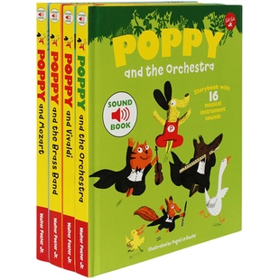 4册法国幼儿音乐启蒙发声书Poppy音乐奇遇记 正版进口英文原版绘本 宝宝幼儿童英语益智早教玩具书古典音乐认知读物图书