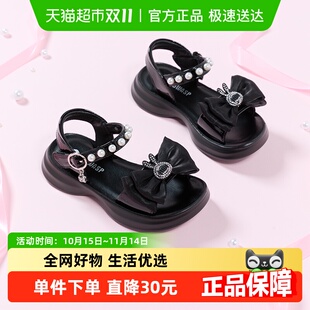 小仙女公主凉鞋 大黄蜂童鞋 女童防滑沙滩鞋 黑色新款 潮 儿童露趾凉鞋