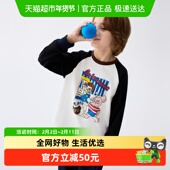 马拉丁童装 T恤 男女大童海报感撞色长袖 儿童T恤25冬装 新款