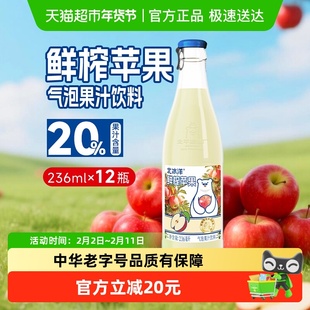 北冰洋鲜榨苹果汁气泡水饮料果汁含量20%鲜果压榨果汁236ml*12瓶