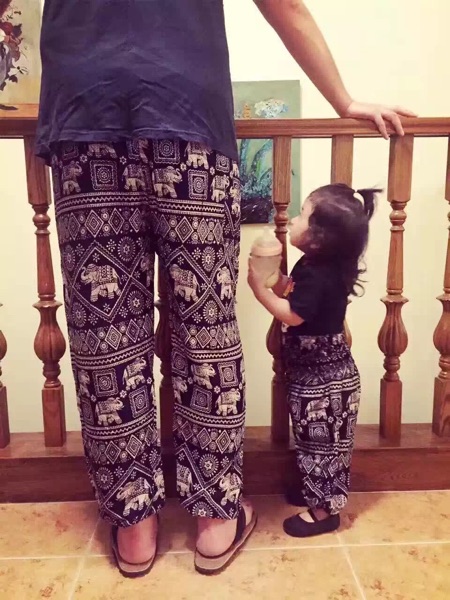 泰国进口大象孔雀裤子亲子装休闲