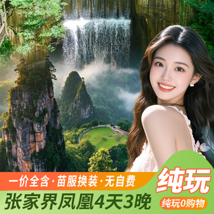 一价全含0购物湖南长沙张家界凤凰古城4天3晚纯玩跟团VIP航空巴士