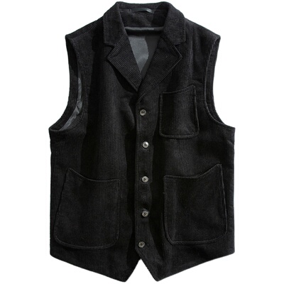 原创秋冬男士复古上衣马甲灯芯绒咔叽古着修身西装马夹条绒大码男