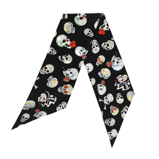 GLEE RAINBOW黑色迷你真丝骷髅印花手腕巾 丝巾choker