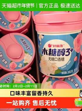 好丽友101g无糖木糖醇口香糖花香味清新口气苹果味蜜桃味软糖