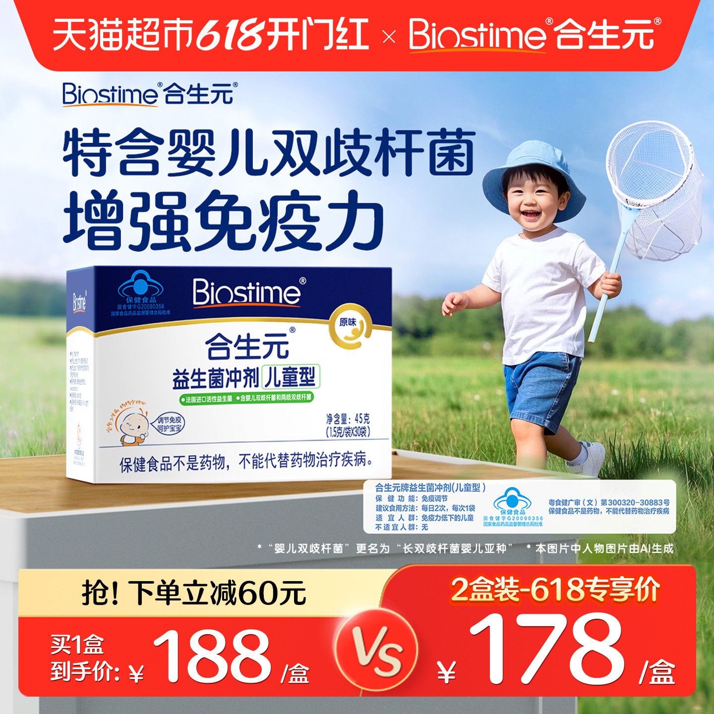 合生元益生菌免疫力益生菌含婴儿双歧杆菌原味儿童调理肠胃增强