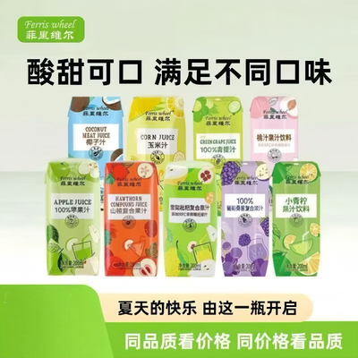 菲里维尔100%苹果汁整箱青提汁椰汁桃汁玉米汁青柠汁饮料口味任选