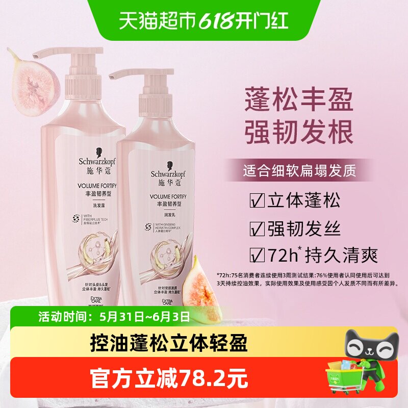 施华蔻Schwarzkopf洗护套装丰盈韧养洗发露600ml+润发乳400ml