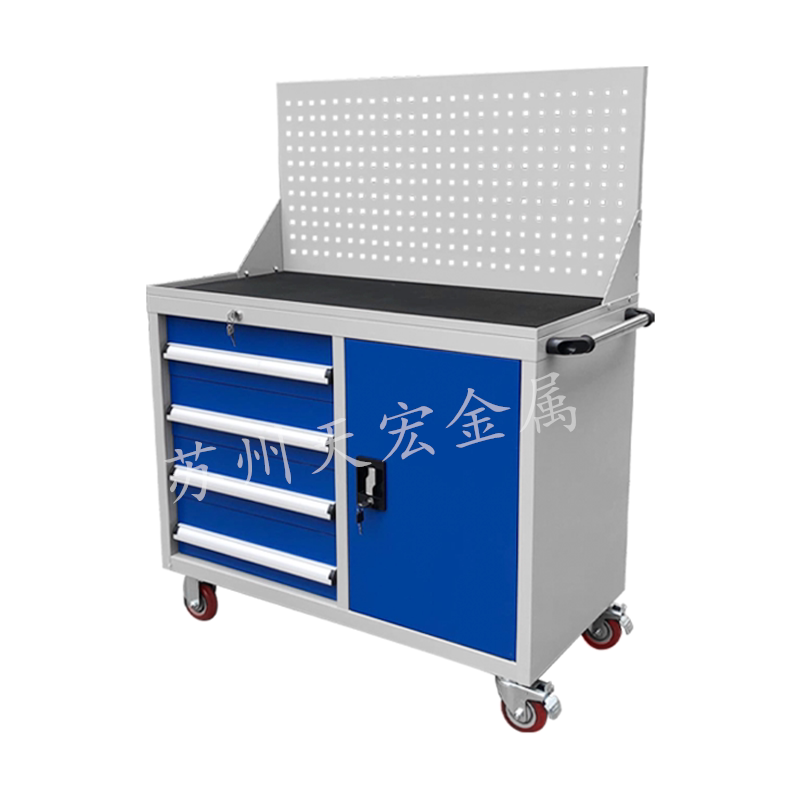 天宏加厚工具柜汽修多功能重型四抽一门工具车车间抽屉式推车
