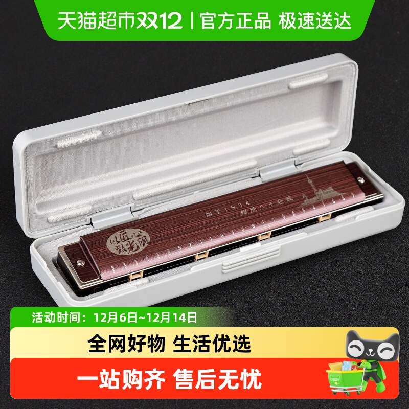 上海国光专业演奏级口琴24孔复音重音C调初学者男士成人中老年