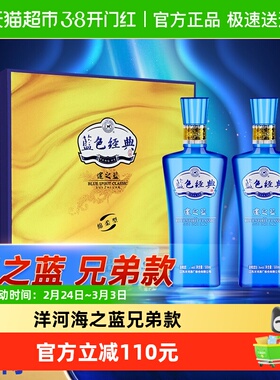 洋河蓝色经典海之蓝兄弟款邃之蓝52度 绵柔型白酒500mL*2 礼盒装