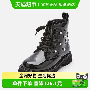 鞋 女童秋冬洋气时尚 子 儿童马丁靴黑色亮面靴子拉链款 巴拉巴拉童鞋